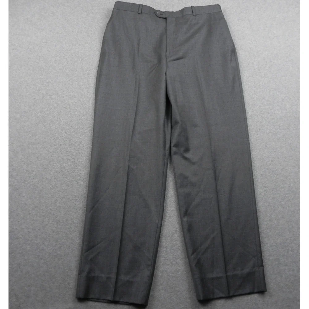 Tasso Elba Dress Pants Mens 36 Straight Wool Grey Glen Check Flat Front Trousers
